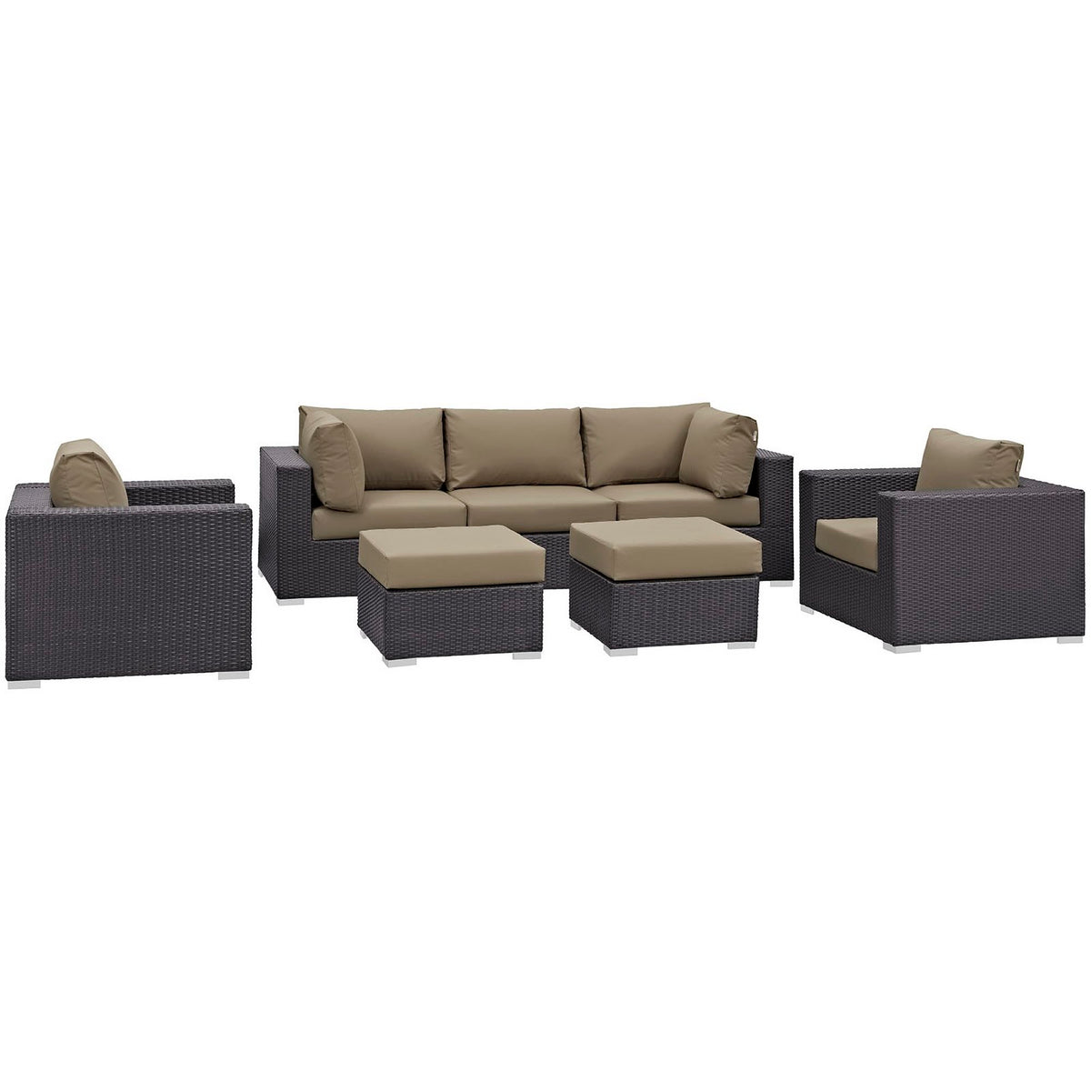 Convene 7 Piece Outdoor Patio Sectional Set - Espresso Mocha (2 Sections, Armless Section, 2 Corner Sections, 2 Sections)