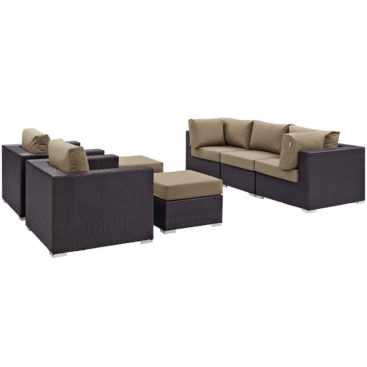 Convene 7 Piece Outdoor Patio Sectional Set - Espresso Mocha (2 Sections, Armless Section, 2 Corner Sections, 2 Sections)