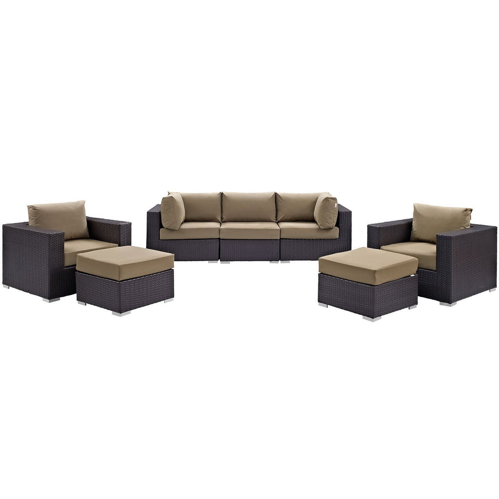 Convene 7 Piece Outdoor Patio Sectional Set - Espresso Mocha (2 Sections, Armless Section, 2 Corner Sections, 2 Sections)