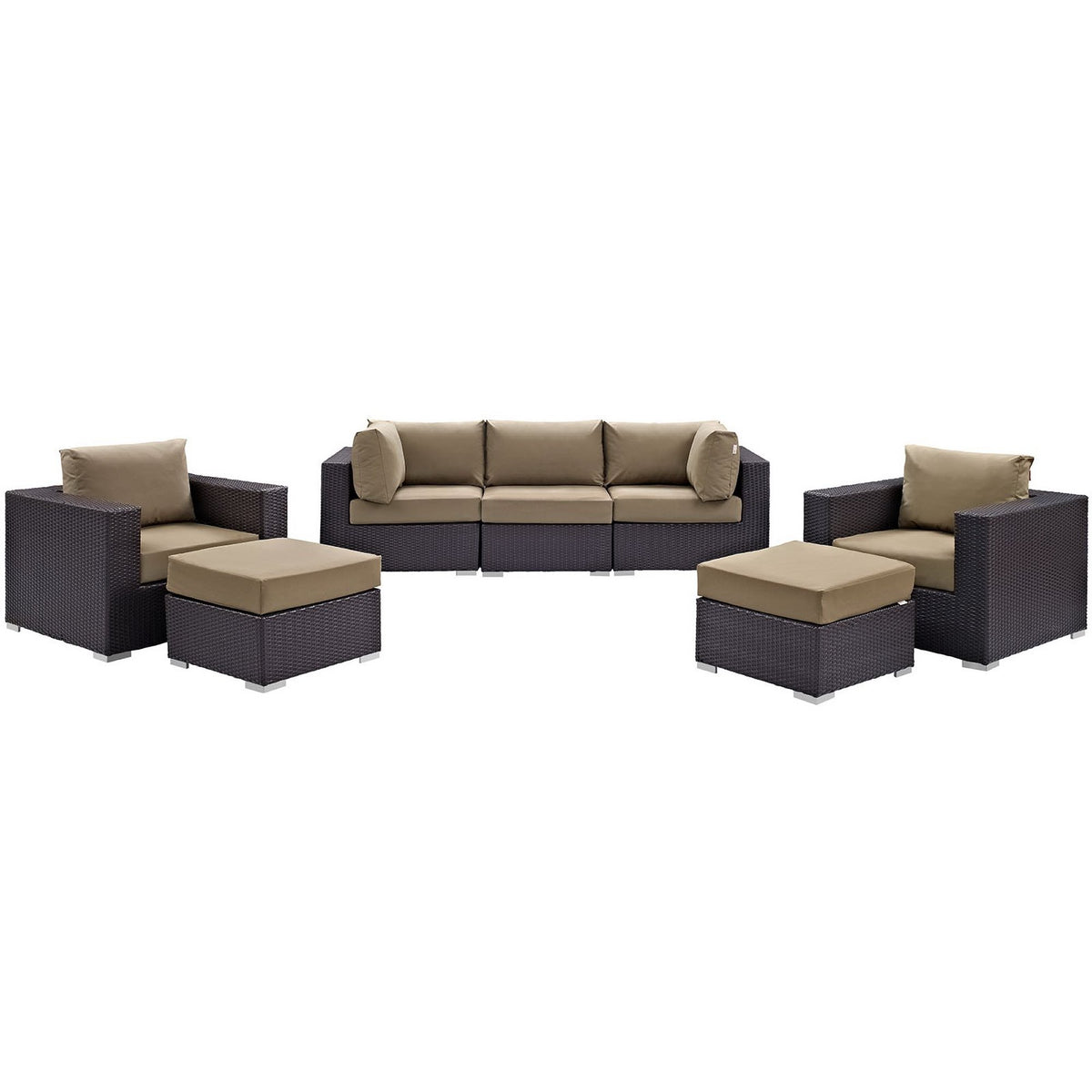 Convene 7 Piece Outdoor Patio Sectional Set - Espresso Mocha (2 Sections, Armless Section, 2 Corner Sections, 2 Sections)