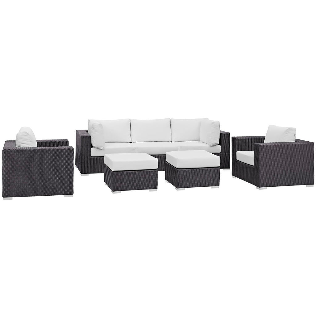 Convene 7 Piece Outdoor Patio Sectional Set - Espresso White (2 Sections, Armless Section, 2 Corner Sections, 2 Sections)