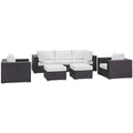 Convene 7 Piece Outdoor Patio Sectional Set - Espresso White (2 Sections, Armless Section, 2 Corner Sections, 2 Sections)