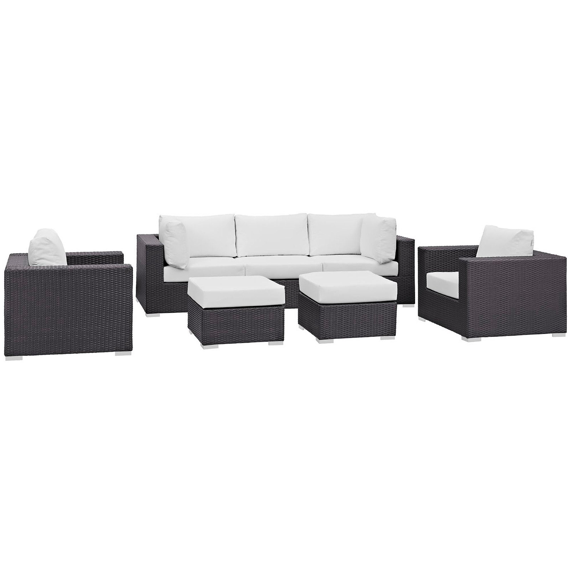 Convene 7 Piece Outdoor Patio Sectional Set - Espresso White (2 Sections, Armless Section, 2 Corner Sections, 2 Sections)