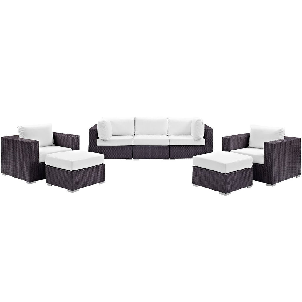 Convene 7 Piece Outdoor Patio Sectional Set - Espresso White (2 Sections, Armless Section, 2 Corner Sections, 2 Sections)