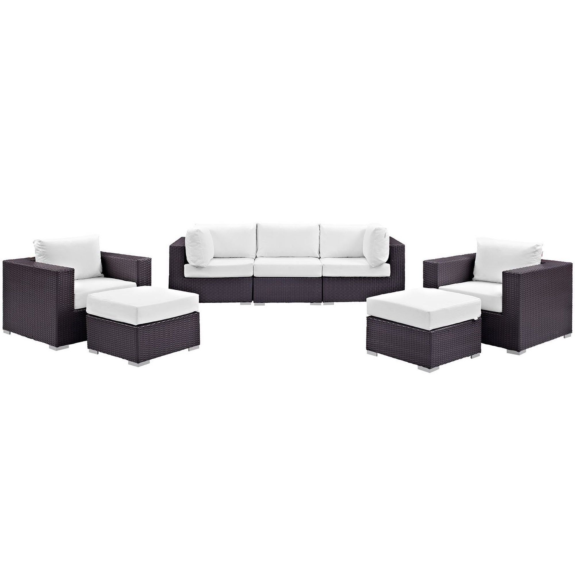 Convene 7 Piece Outdoor Patio Sectional Set - Espresso White (2 Sections, Armless Section, 2 Corner Sections, 2 Sections)