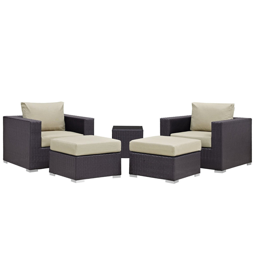 Convene 5 Piece Outdoor Patio Sectional Set - Espresso Beige (EEI-2201-EXP-BEI-SET)
