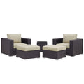Convene 5 Piece Outdoor Patio Sectional Set - Espresso Beige (EEI-2201-EXP-BEI-SET)