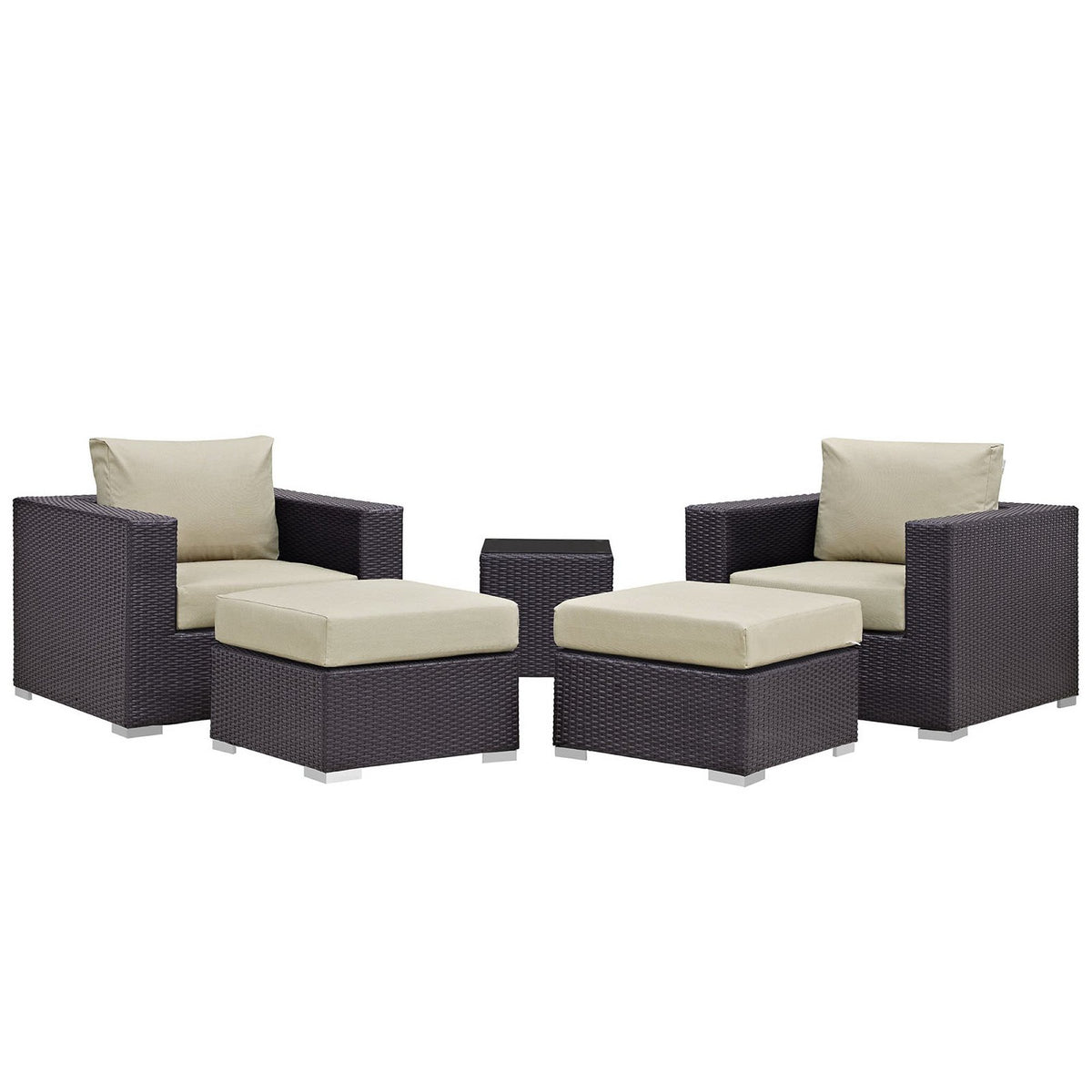 Convene 5 Piece Outdoor Patio Sectional Set - Espresso Beige (EEI-2201-EXP-BEI-SET)
