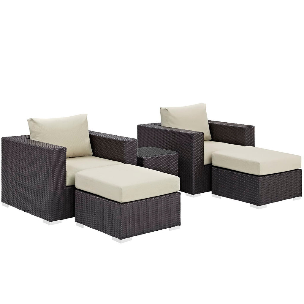 Convene 5 Piece Outdoor Patio Sectional Set - Espresso Beige (EEI-2201-EXP-BEI-SET)