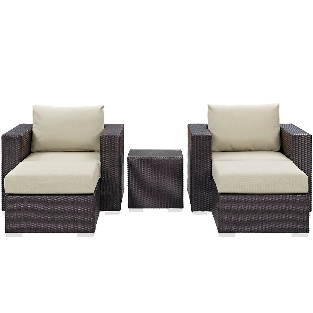 Convene 5 Piece Outdoor Patio Sectional Set - Espresso Beige (EEI-2201-EXP-BEI-SET)