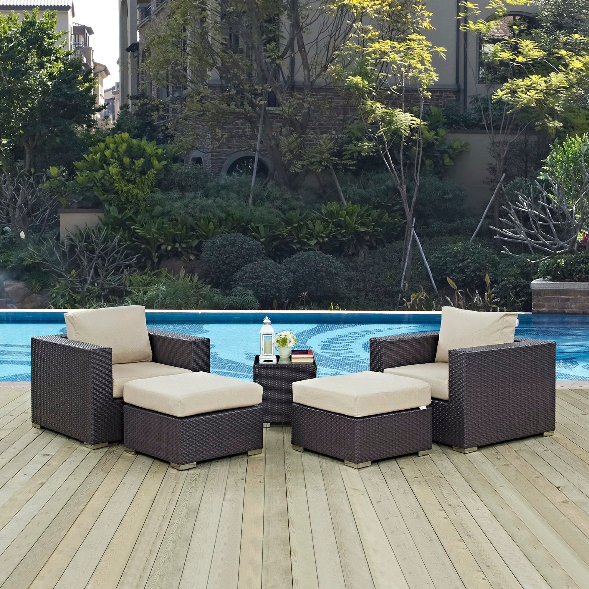 Convene 5 Piece Outdoor Patio Sectional Set - Espresso Beige (EEI-2201-EXP-BEI-SET)