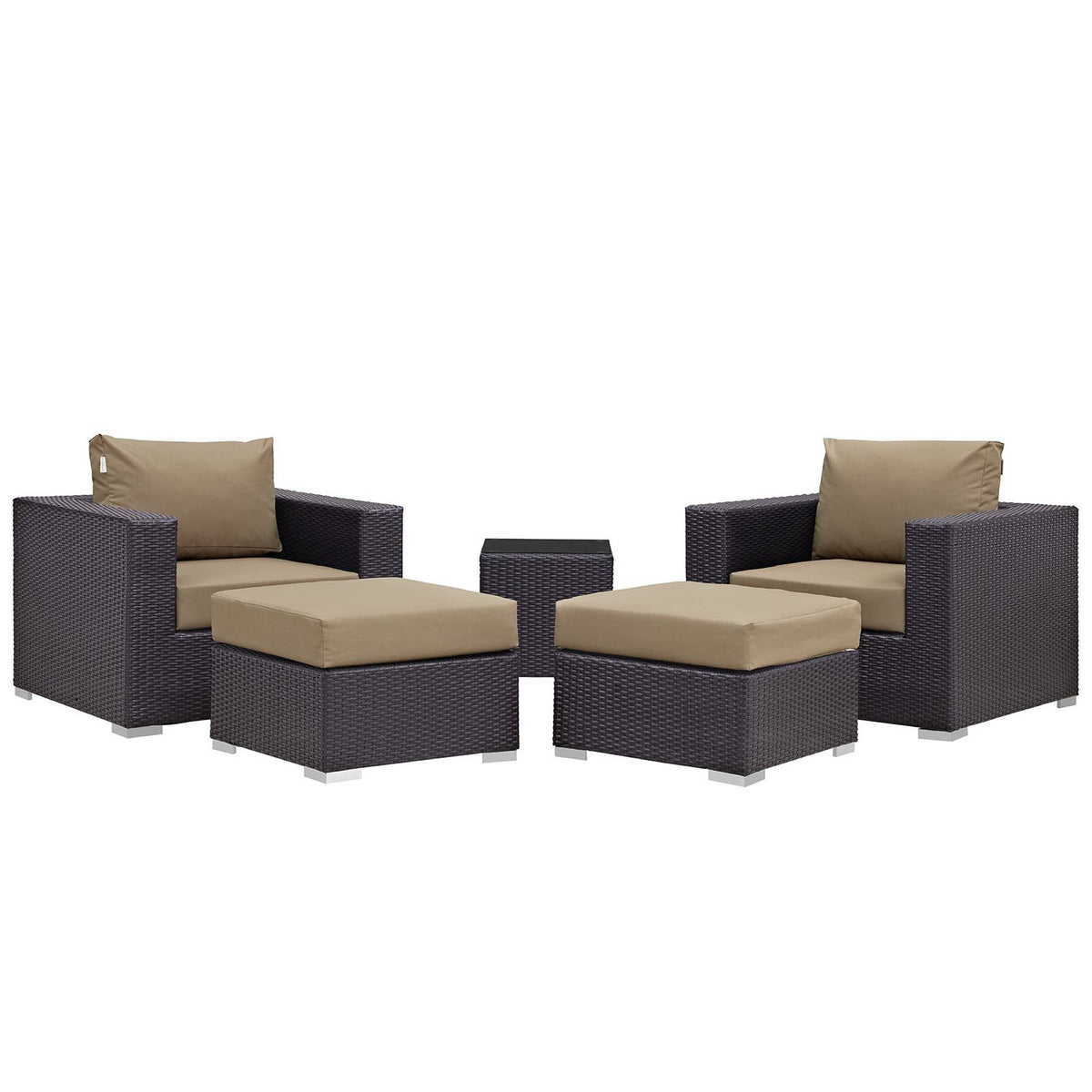 Convene 5 Piece Outdoor Patio Sectional Set - Espresso Mocha (EEI-2201-EXP-MOC-SET)