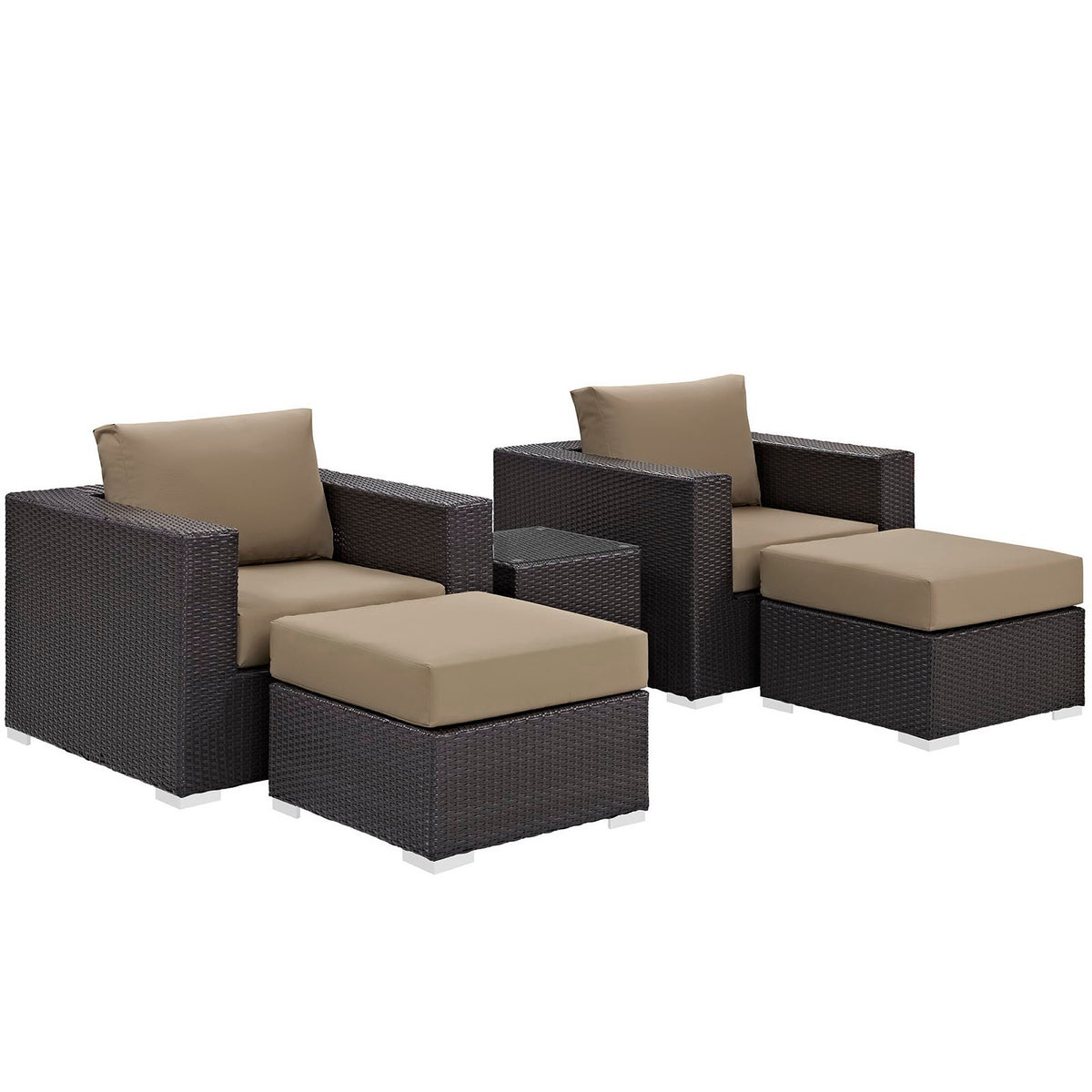 Convene 5 Piece Outdoor Patio Sectional Set - Espresso Mocha (EEI-2201-EXP-MOC-SET)