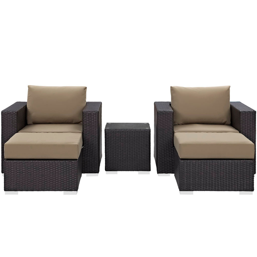 Convene 5 Piece Outdoor Patio Sectional Set - Espresso Mocha (EEI-2201-EXP-MOC-SET)