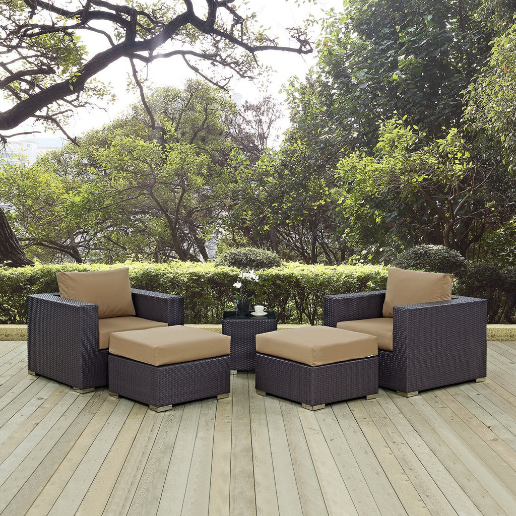 Convene 5 Piece Outdoor Patio Sectional Set - Espresso Mocha (EEI-2201-EXP-MOC-SET)