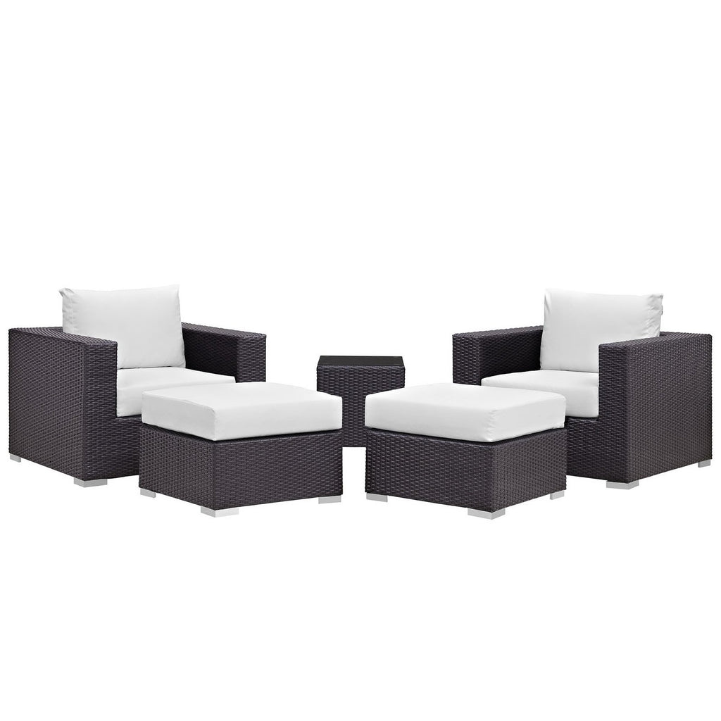 Convene 5 Piece Outdoor Patio Sectional Set - Espresso White (EEI-2201-EXP-WHI-SET)