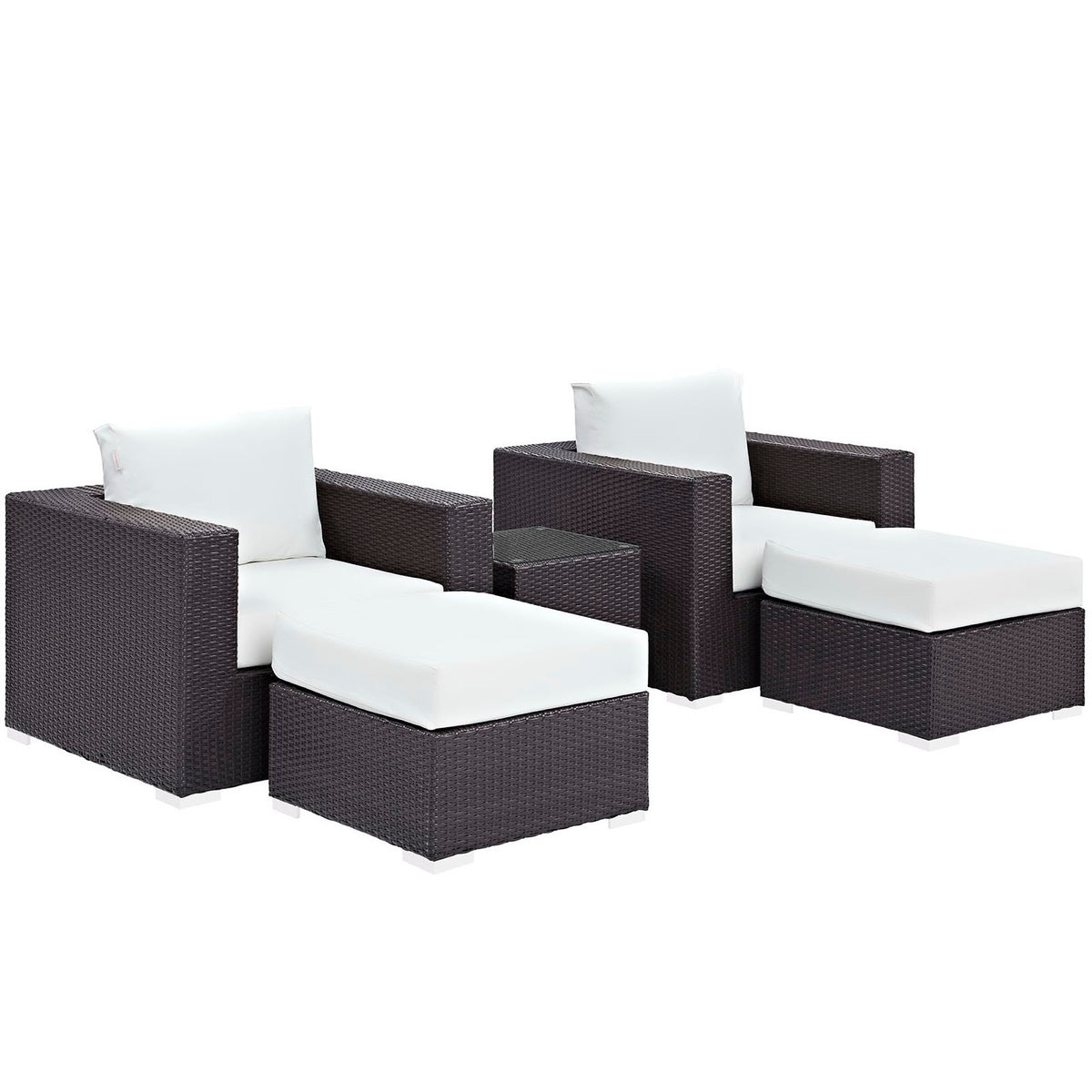 Convene 5 Piece Outdoor Patio Sectional Set - Espresso White (EEI-2201-EXP-WHI-SET)