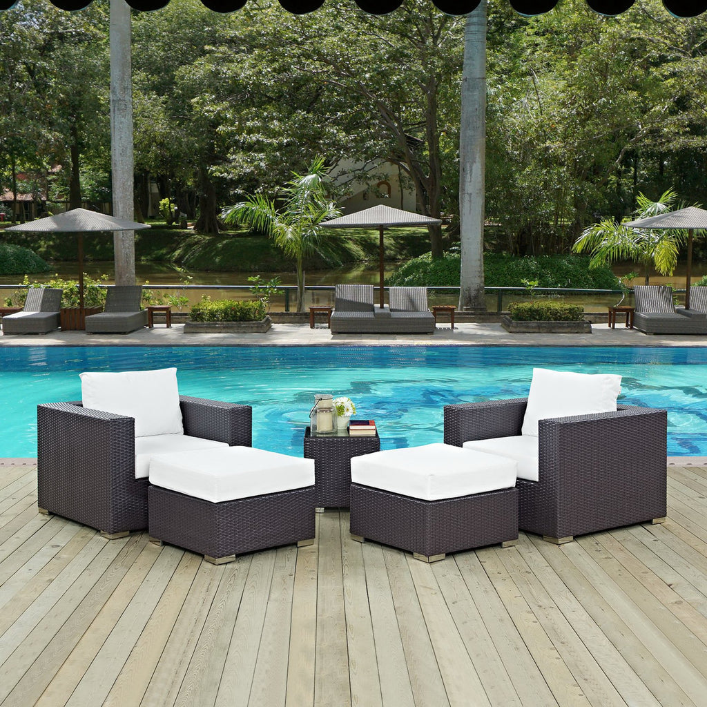 Convene 5 Piece Outdoor Patio Sectional Set - Espresso White (EEI-2201-EXP-WHI-SET)