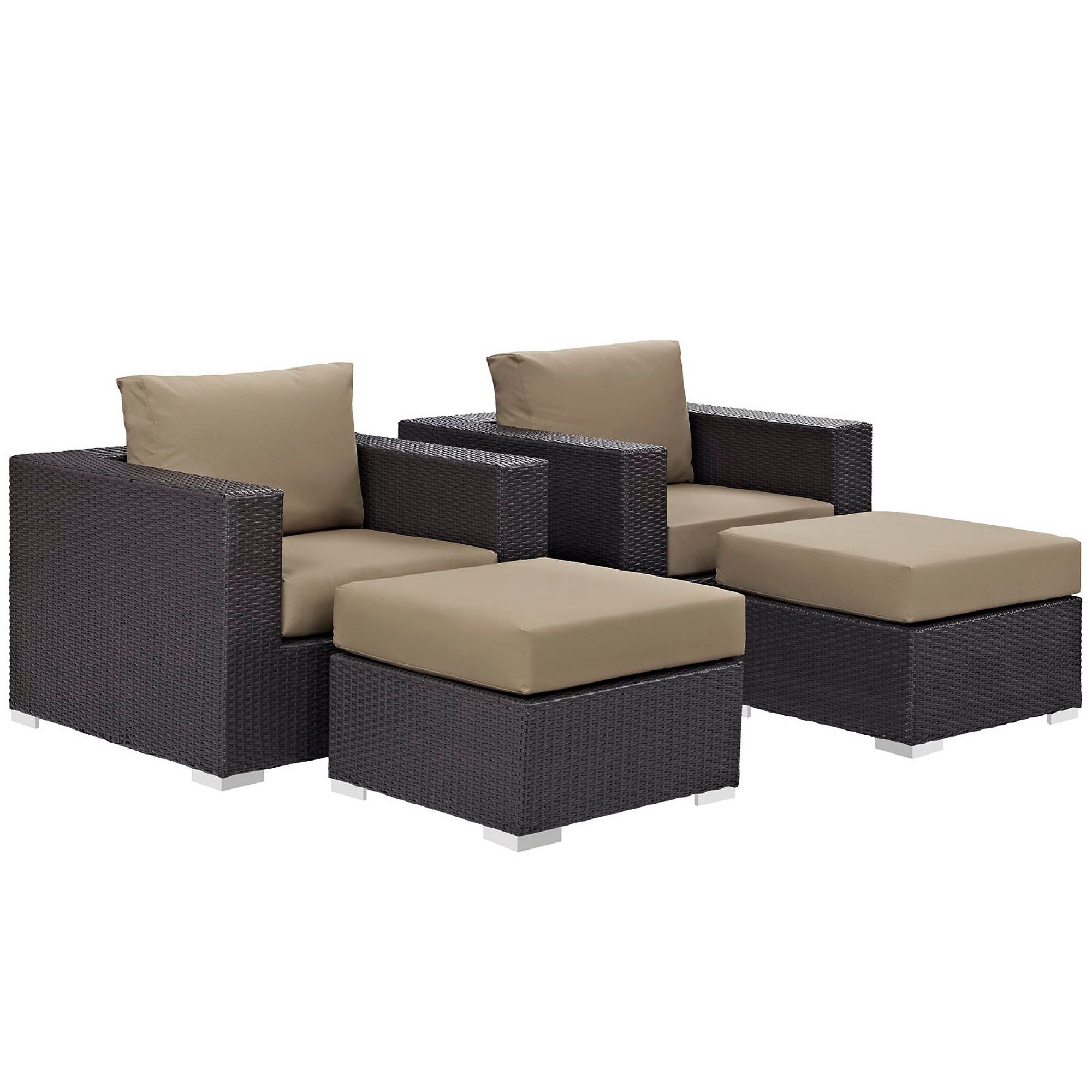 Convene 4 Piece Outdoor Patio Sectional Set - Espresso Mocha