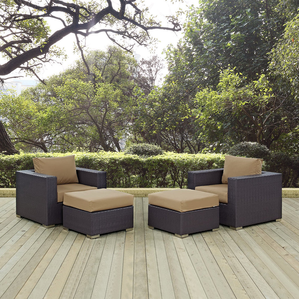 Convene 4 Piece Outdoor Patio Sectional Set - Espresso Mocha