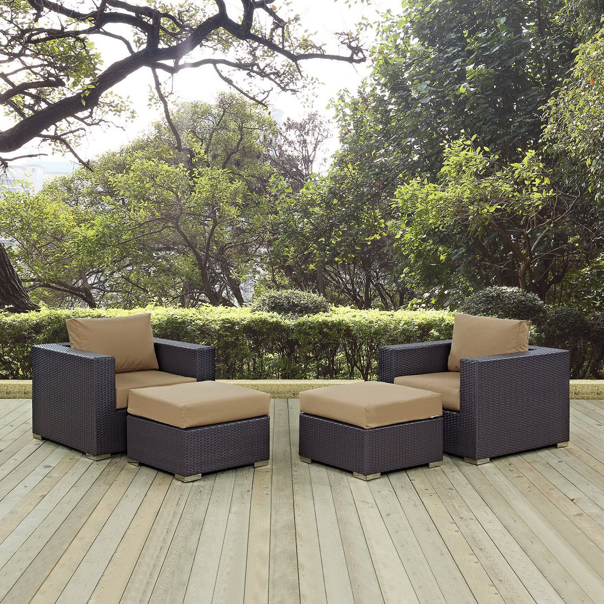 Convene 4 Piece Outdoor Patio Sectional Set - Espresso Mocha
