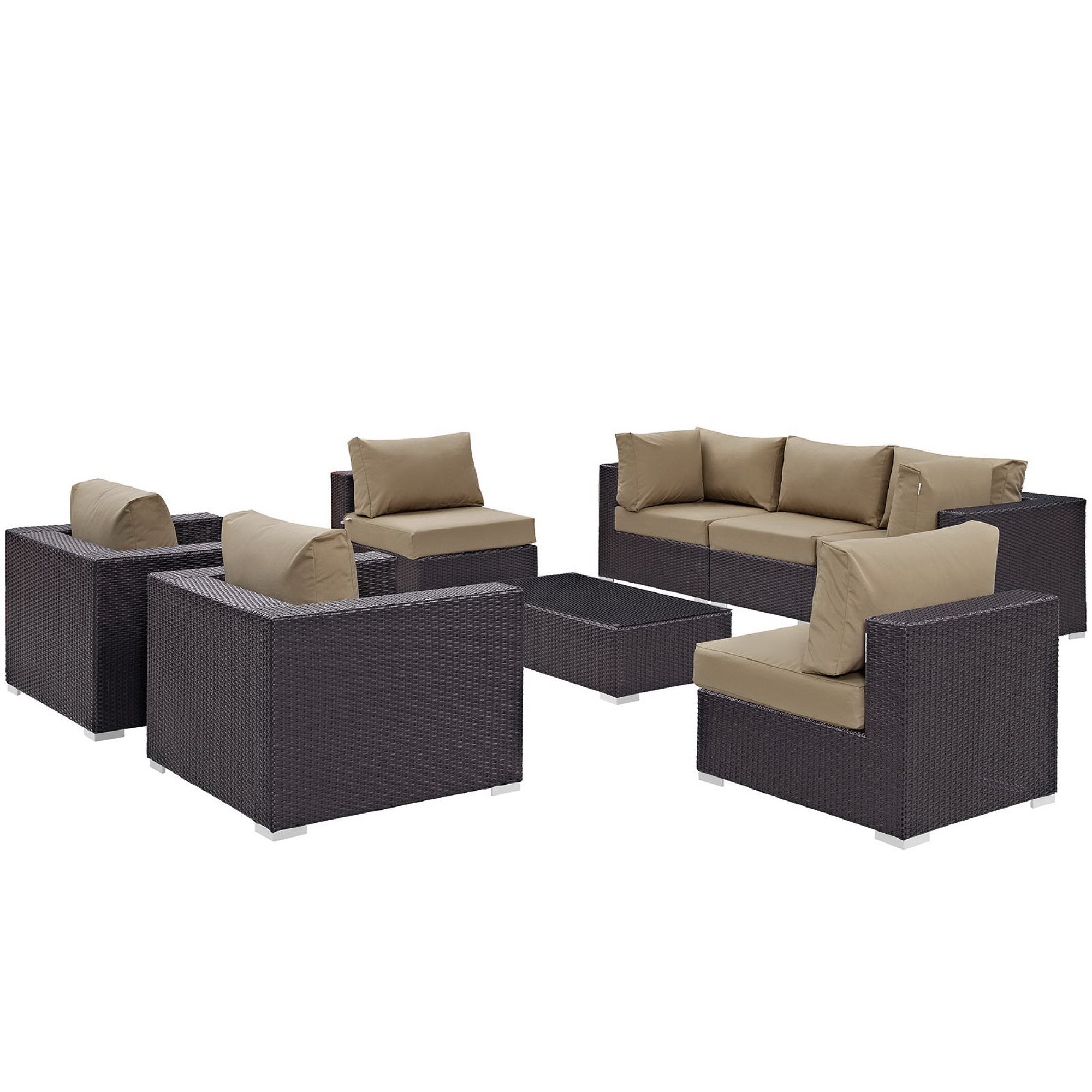 Convene 8 Piece Outdoor Patio Sectional Set - Espresso Mocha (2 Sections, 3 Armless Sections, Table, 2 Corner Sections)