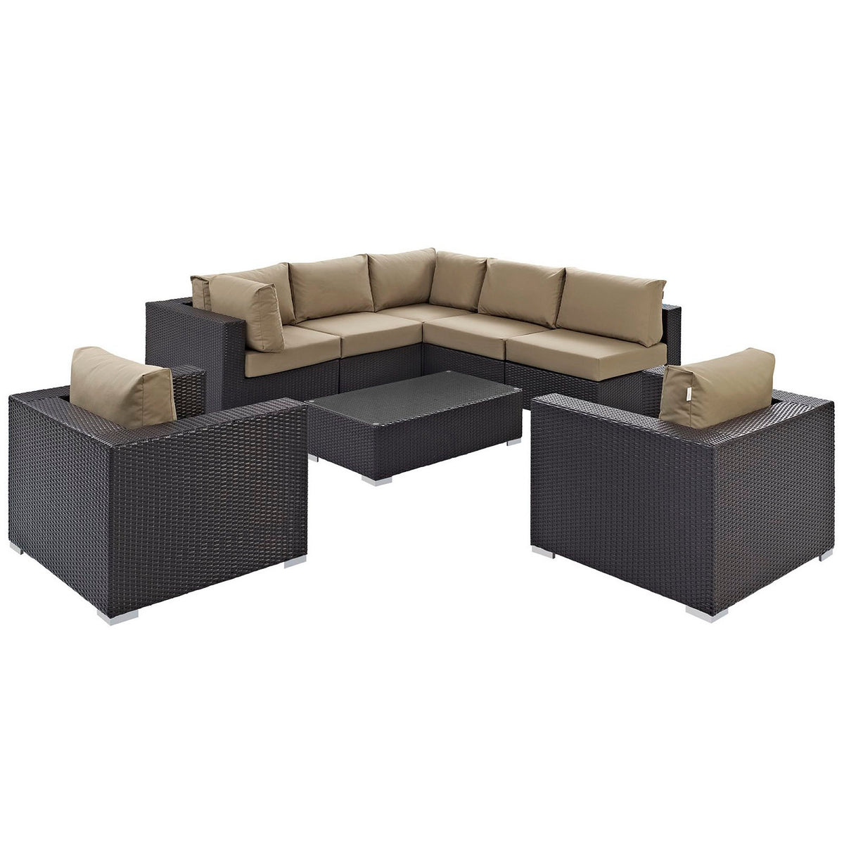 Convene 8 Piece Outdoor Patio Sectional Set - Espresso Mocha (2 Sections, 3 Armless Sections, Table, 2 Corner Sections)