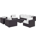 Convene 8 Piece Outdoor Patio Sectional Set - Espresso White (2 Sections, 3 Armless Sections, Table, 2 Corner Sections)