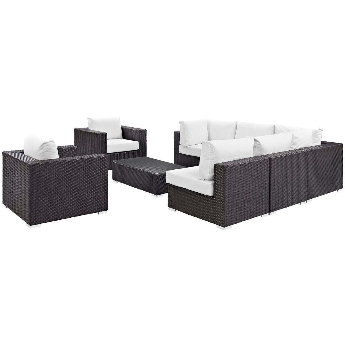 Convene 8 Piece Outdoor Patio Sectional Set - Espresso White (2 Sections, 3 Armless Sections, Table, 2 Corner Sections)