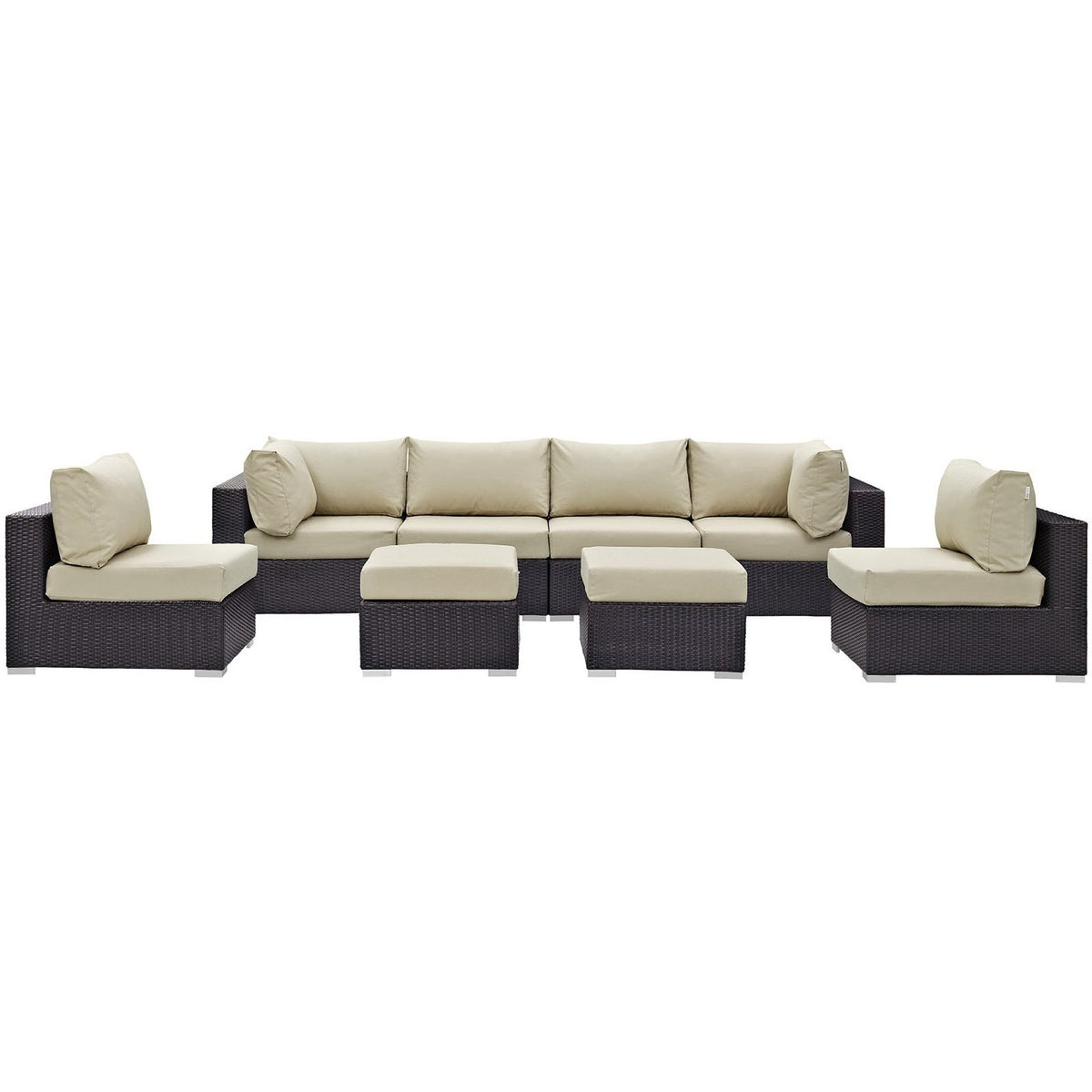 Convene 8 Piece Outdoor Patio Sectional Set - Espresso Beige (4 Armless Sections, 2 Corner Sections, 2 Ottomans)