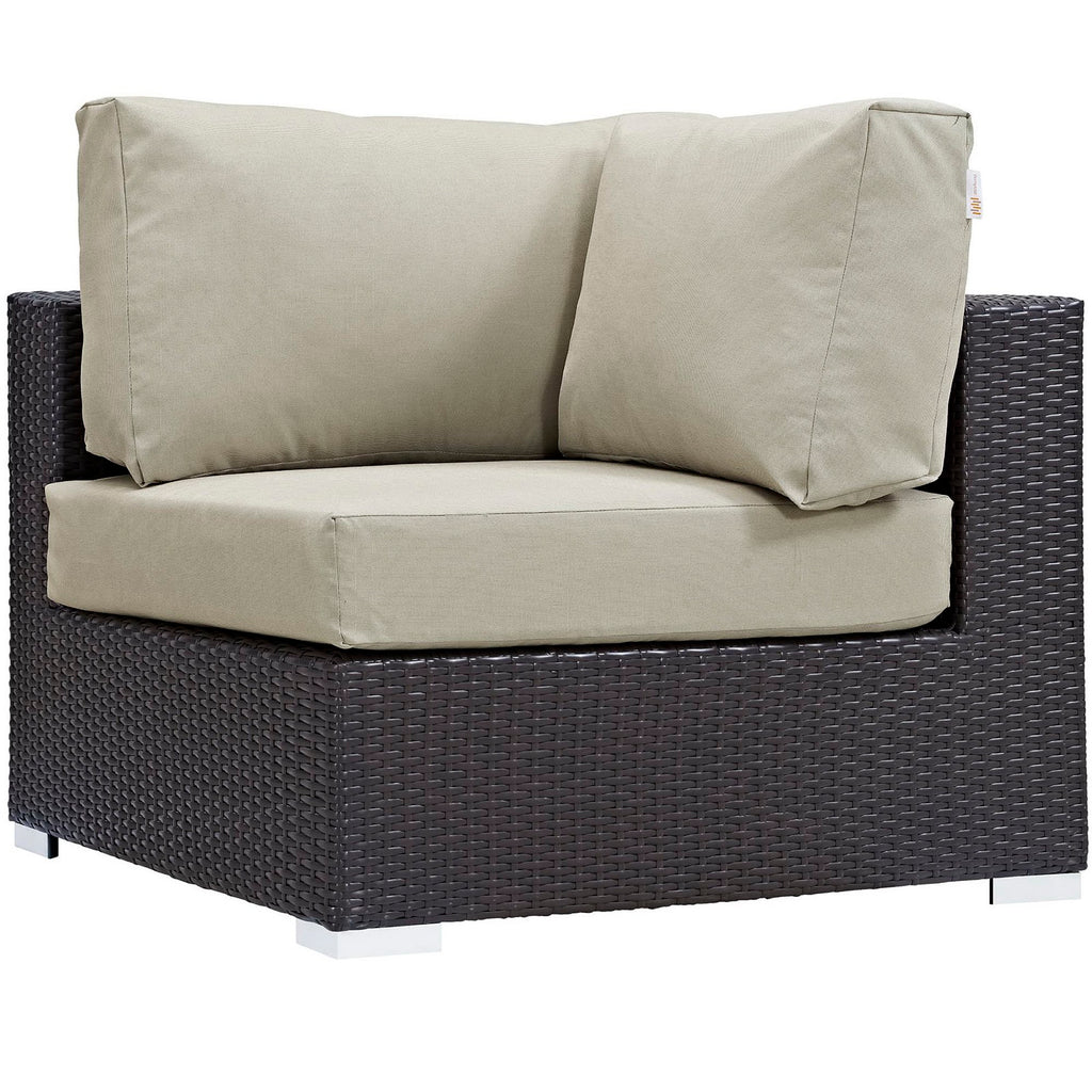 Convene 8 Piece Outdoor Patio Sectional Set - Espresso Beige (4 Armless Sections, 2 Corner Sections, 2 Ottomans)