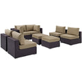 Convene 8 Piece Outdoor Patio Sectional Set - Espresso Mocha (4 Armless Sections, 2 Corner Sections, 2 Ottomans)