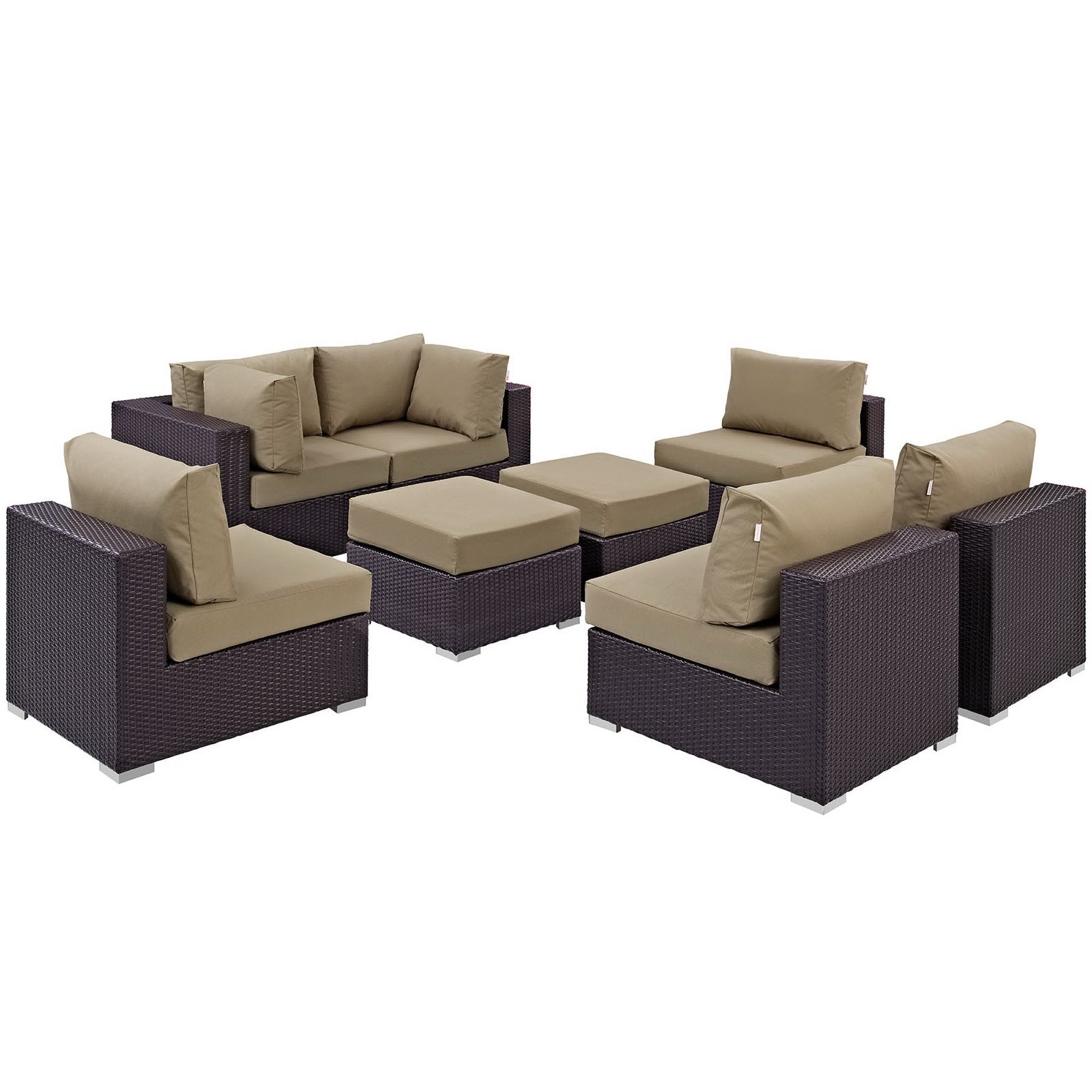 Convene 8 Piece Outdoor Patio Sectional Set - Espresso Mocha (4 Armless Sections, 2 Corner Sections, 2 Ottomans)