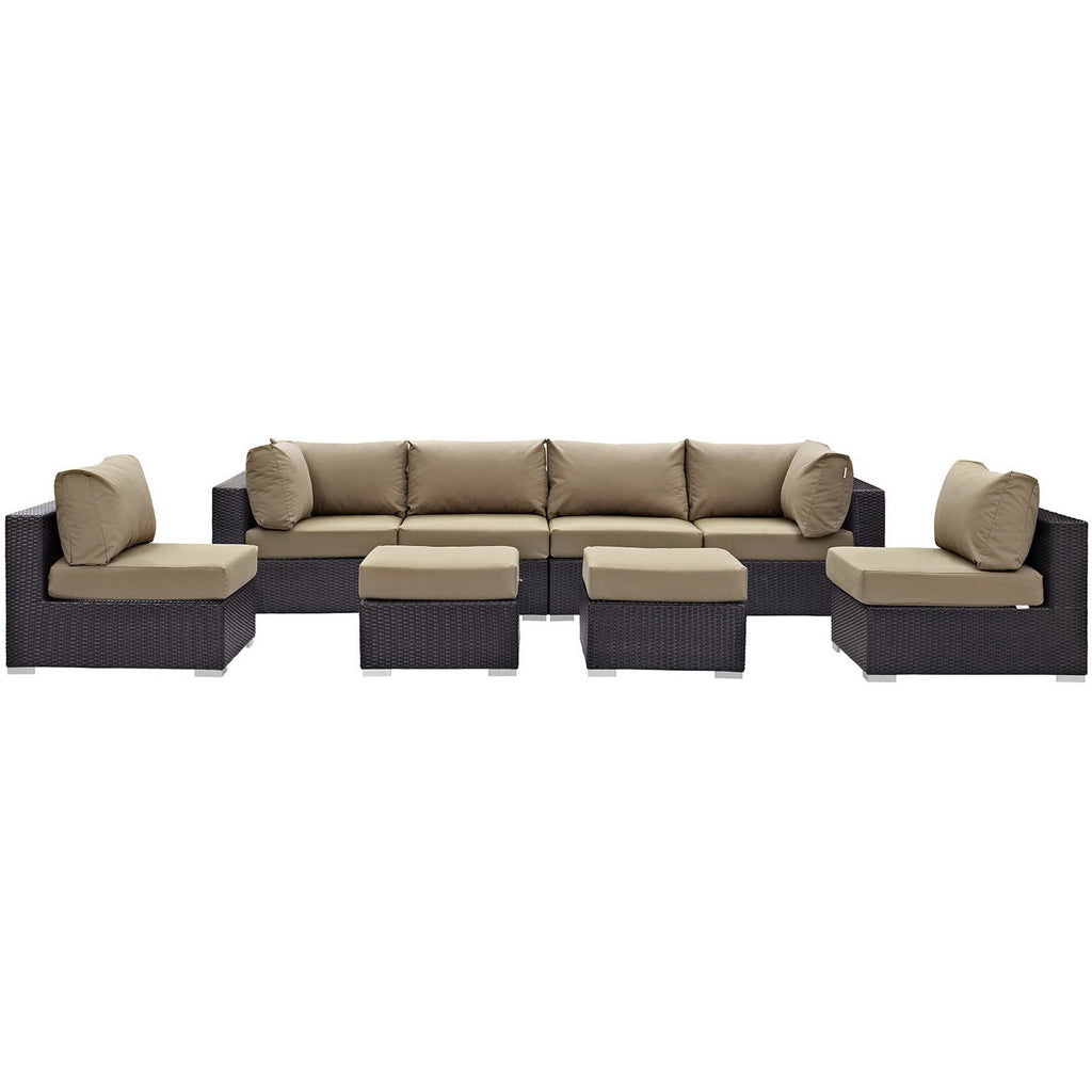 Convene 8 Piece Outdoor Patio Sectional Set - Espresso Mocha (4 Armless Sections, 2 Corner Sections, 2 Ottomans)