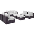 Convene 8 Piece Outdoor Patio Sectional Set - Espresso White (4 Armless Sections, 2 Corner Sections, 2 Ottomans)