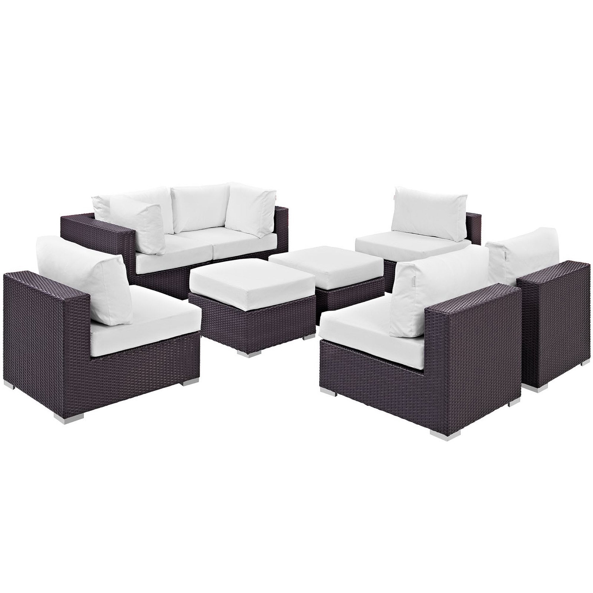 Convene 8 Piece Outdoor Patio Sectional Set - Espresso White (4 Armless Sections, 2 Corner Sections, 2 Ottomans)