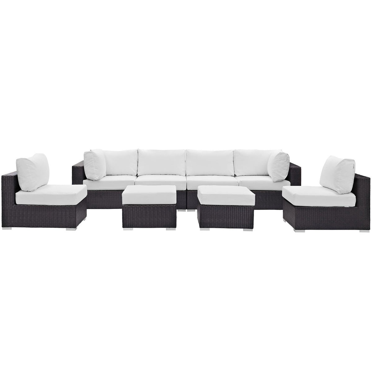 Convene 8 Piece Outdoor Patio Sectional Set - Espresso White (4 Armless Sections, 2 Corner Sections, 2 Ottomans)