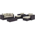 Convene 8 Piece Outdoor Patio Sectional Set - Espresso Beige (2 Sections, Coffee Table, 2 Corner Sections, 2 Ottomans, Side Table)
