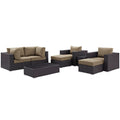 Convene 8 Piece Outdoor Patio Sectional Set - Espresso Mocha (2 Sections, Coffee Table, 2 Corner Sections, 2 Ottomans, Side Table)