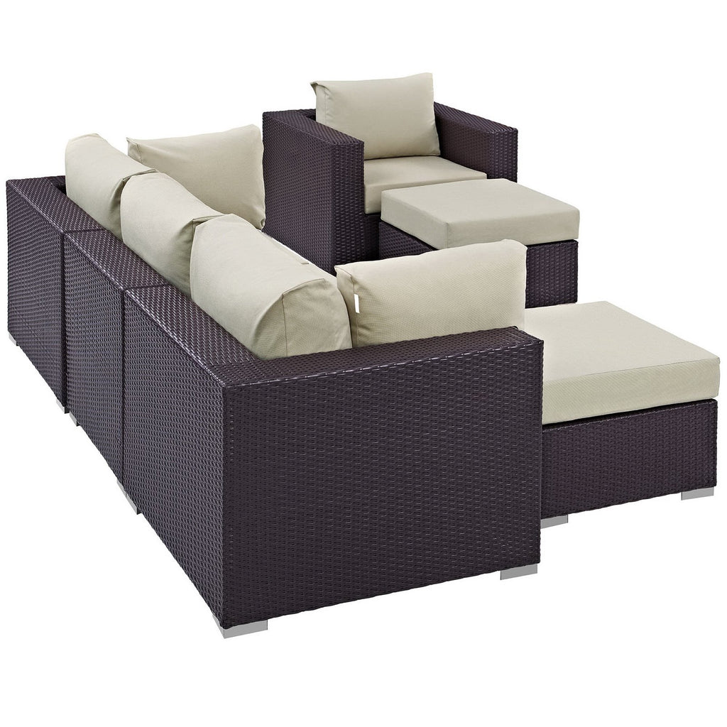 Convene 6 Piece Outdoor Patio Sectional Set - Espresso Beige