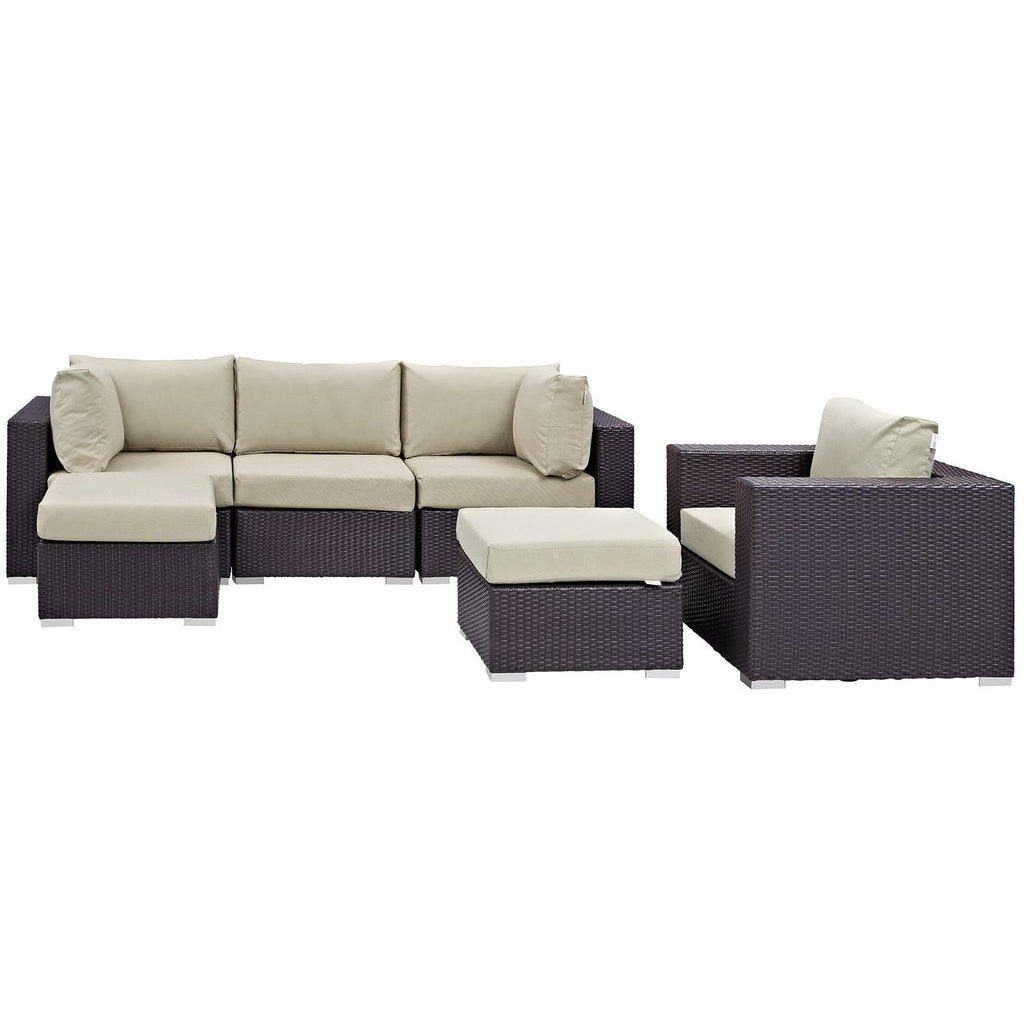 Convene 6 Piece Outdoor Patio Sectional Set - Espresso Beige