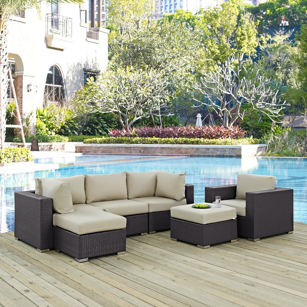 Convene 6 Piece Outdoor Patio Sectional Set - Espresso Beige