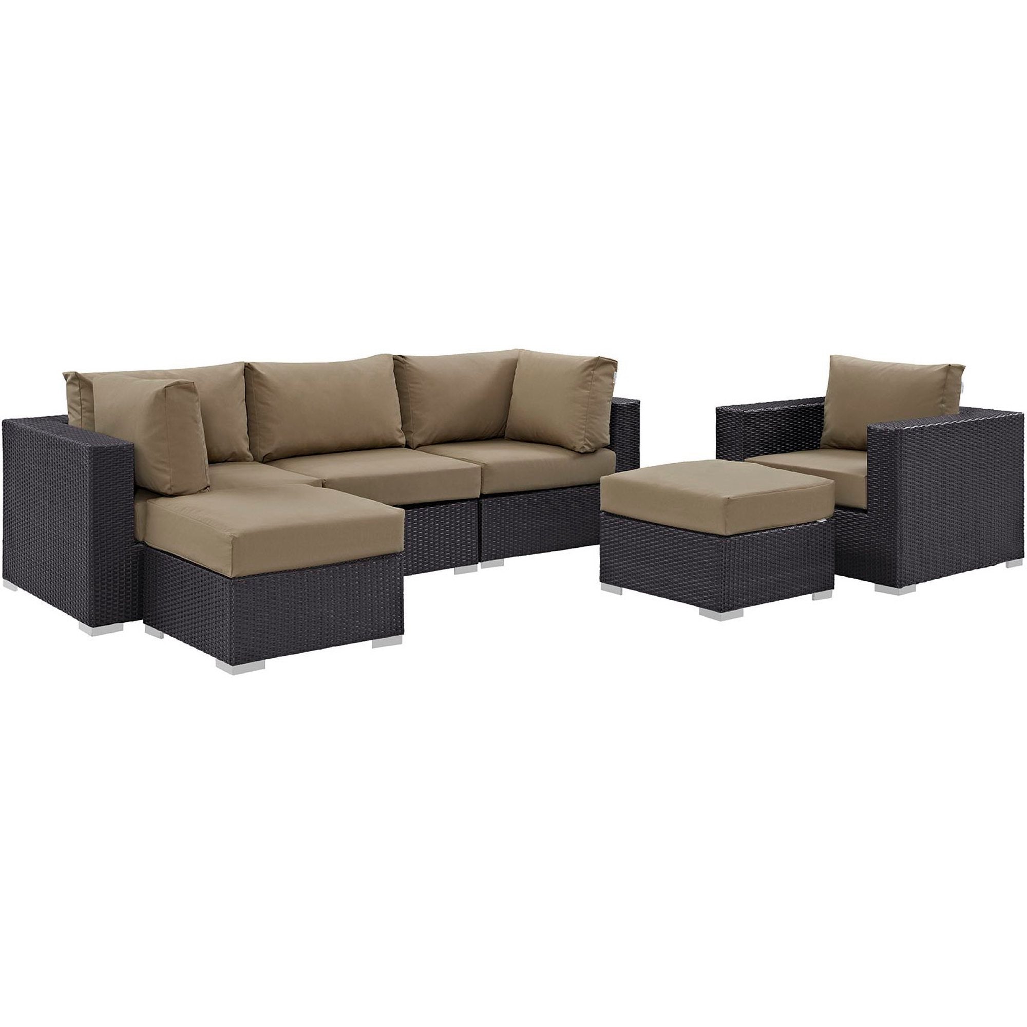 Convene 6 Piece Outdoor Patio Sectional Set - Espresso Mocha