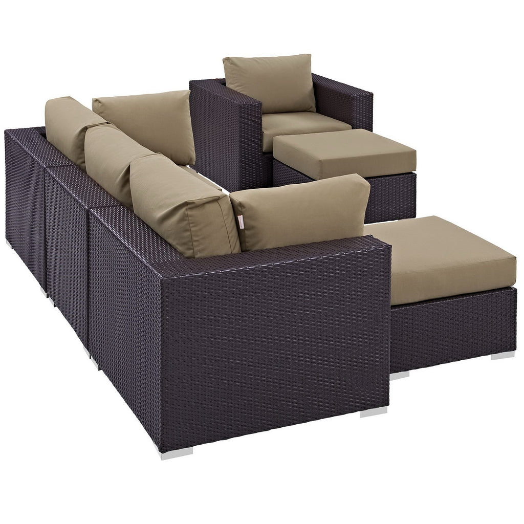 Convene 6 Piece Outdoor Patio Sectional Set - Espresso Mocha
