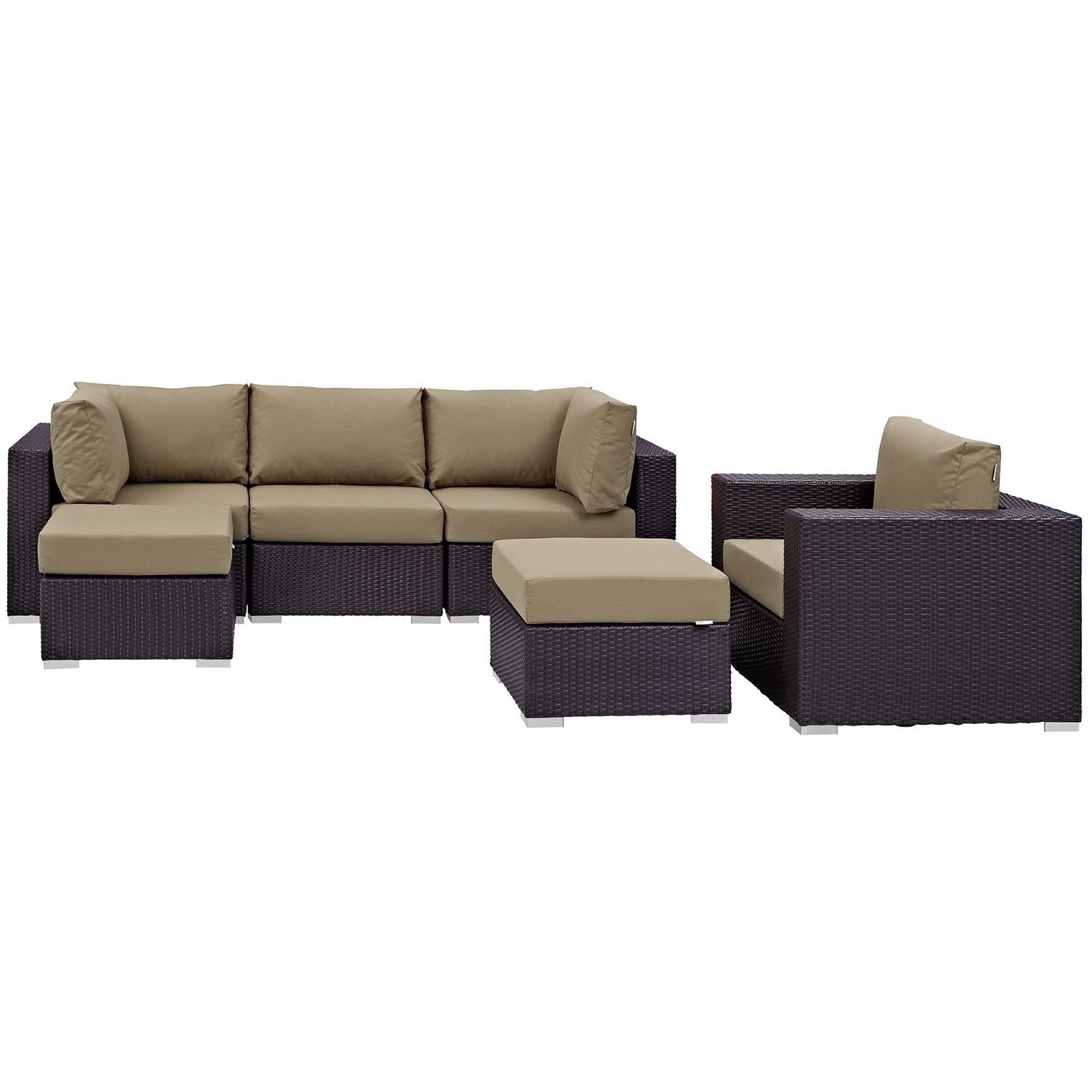 Convene 6 Piece Outdoor Patio Sectional Set - Espresso Mocha