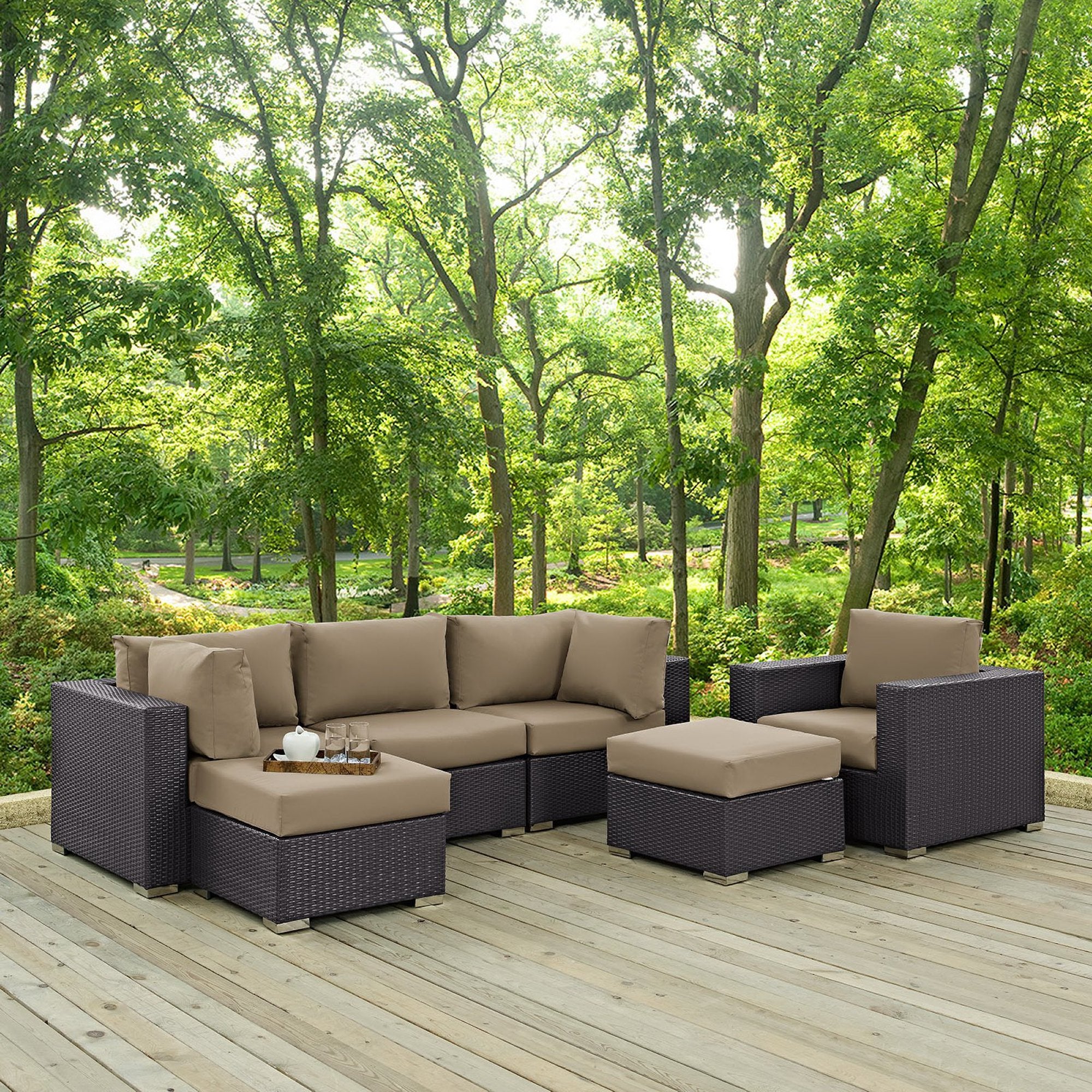 Convene 6 Piece Outdoor Patio Sectional Set - Espresso Mocha