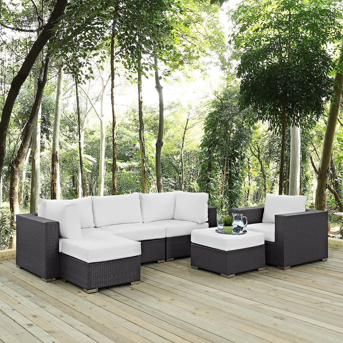 Convene 6 Piece Outdoor Patio Sectional Set - Espresso White