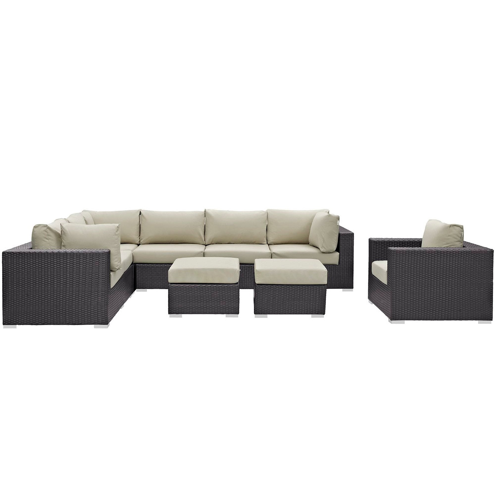 Convene 9 Piece Outdoor Patio Sectional Set - Espresso Beige