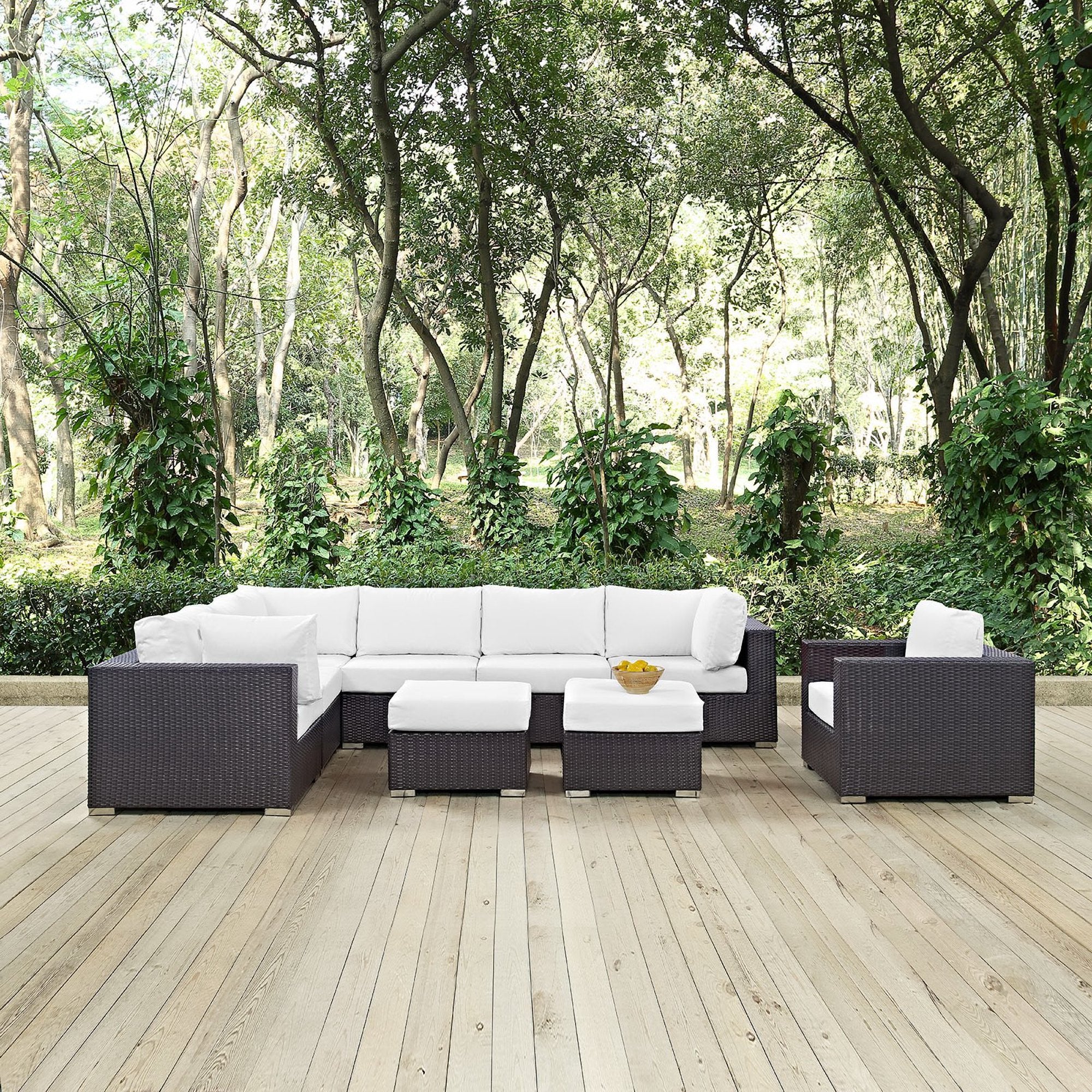 Convene 9 Piece Outdoor Patio Sectional Set - Espresso White