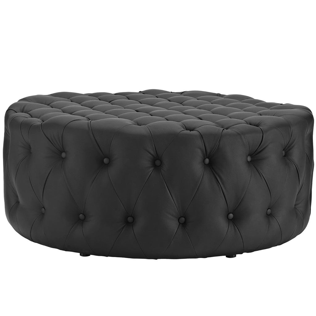 Amour Upholstered Vinyl Ottoman - Black